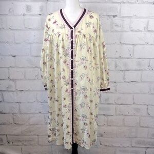 Pour Les Femmes Long Sleeve Night Gown Robe Dress Floral Pattern V-Neck